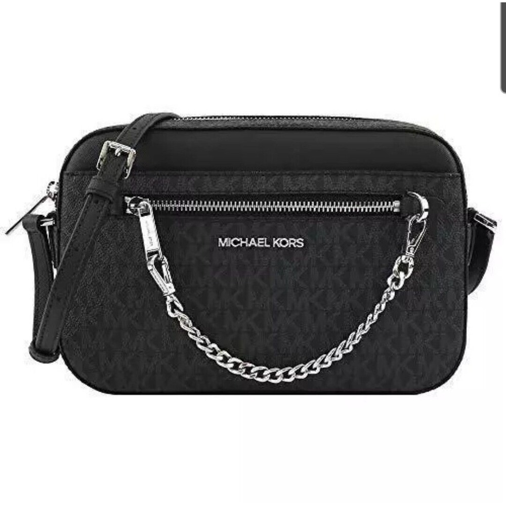 Michael Kors Jet Set Large Logo Crossbody Bag Black New
